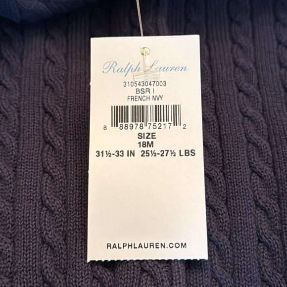 Brand New Ralph Lauren Navy Cable Knit Cardigan Sweater - 18 M - Picture 13 of 14